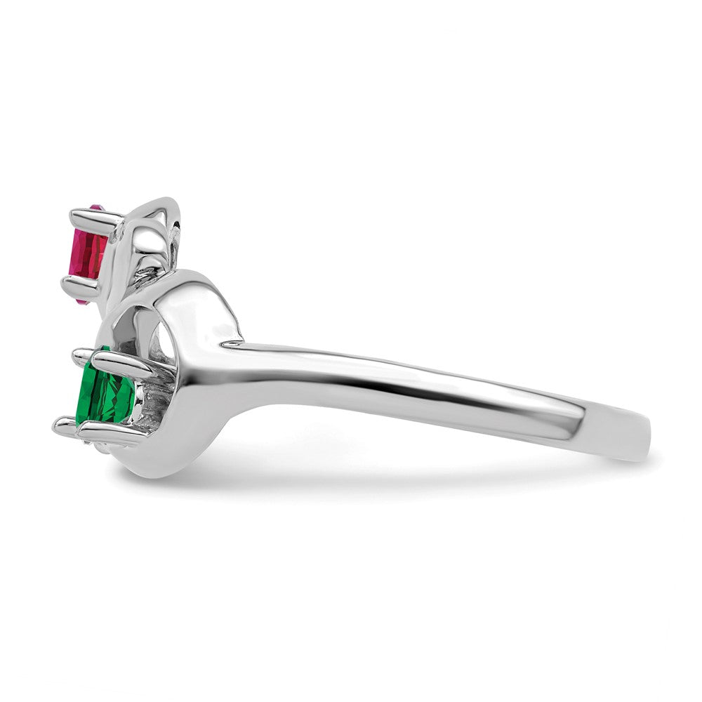 Sterling Silver Rhodium-plated Synthetic 2 Stone Mother's Ring - 100