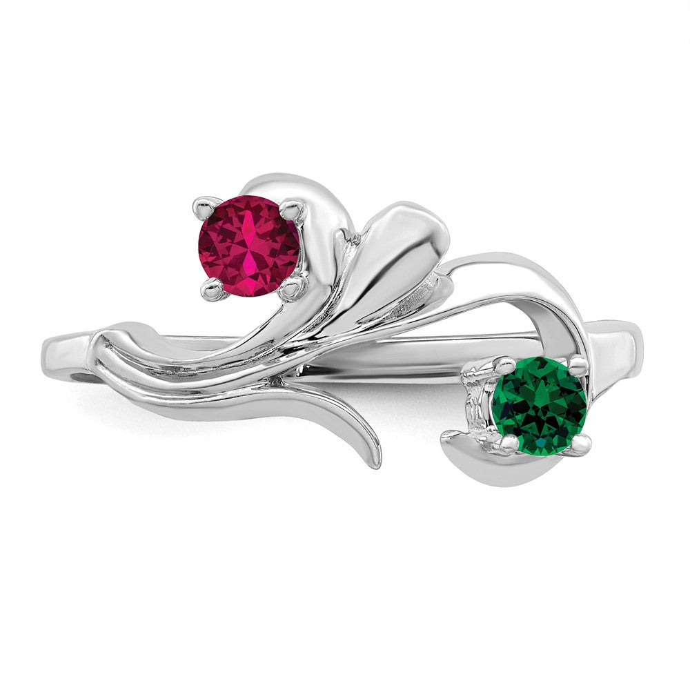 Sterling Silver Rhodium-plated Synthetic 2 Stone Mother's Ring - 100