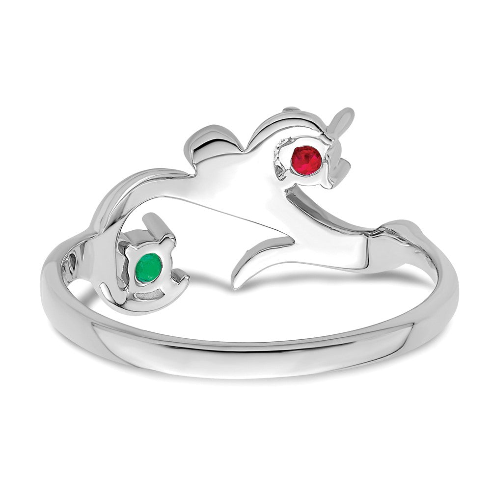 Sterling Silver Rhodium-plated Synthetic 2 Stone Mother's Ring - 100