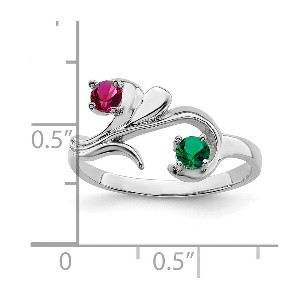Sterling Silver Rhodium-plated Synthetic 2 Stone Mother's Ring - 100