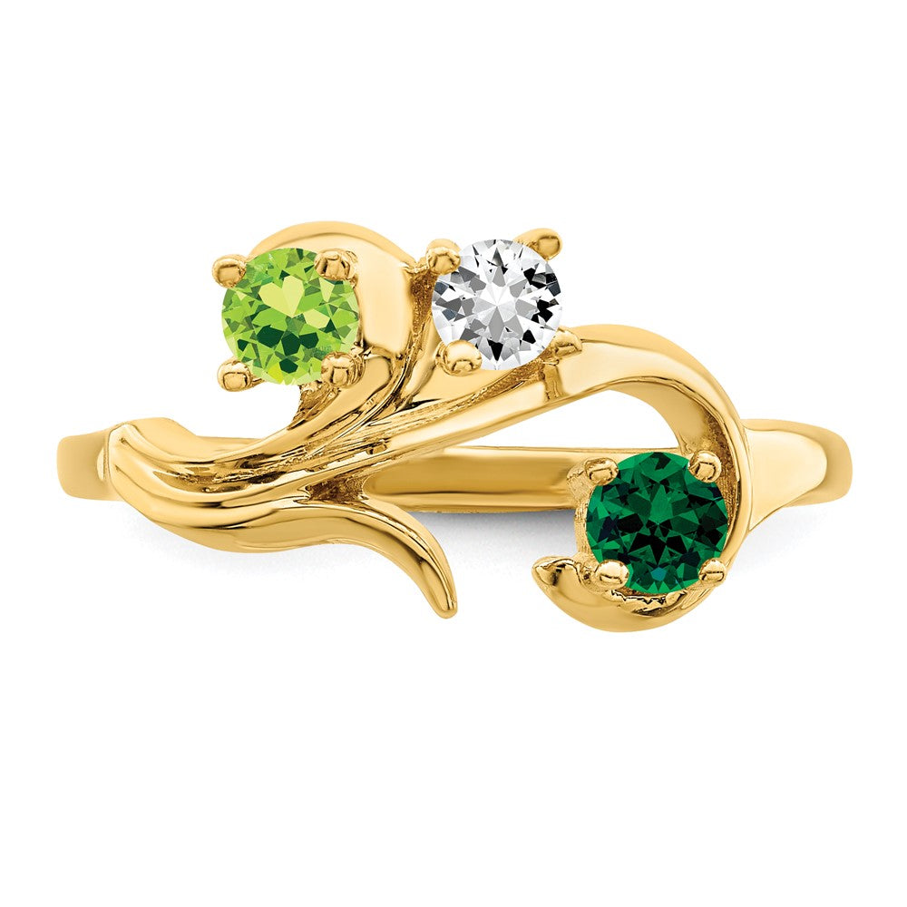14k Genuine 3 Stone Mother's Ring - 17