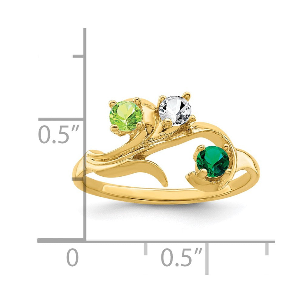 14k Genuine 3 Stone Mother's Ring - 17
