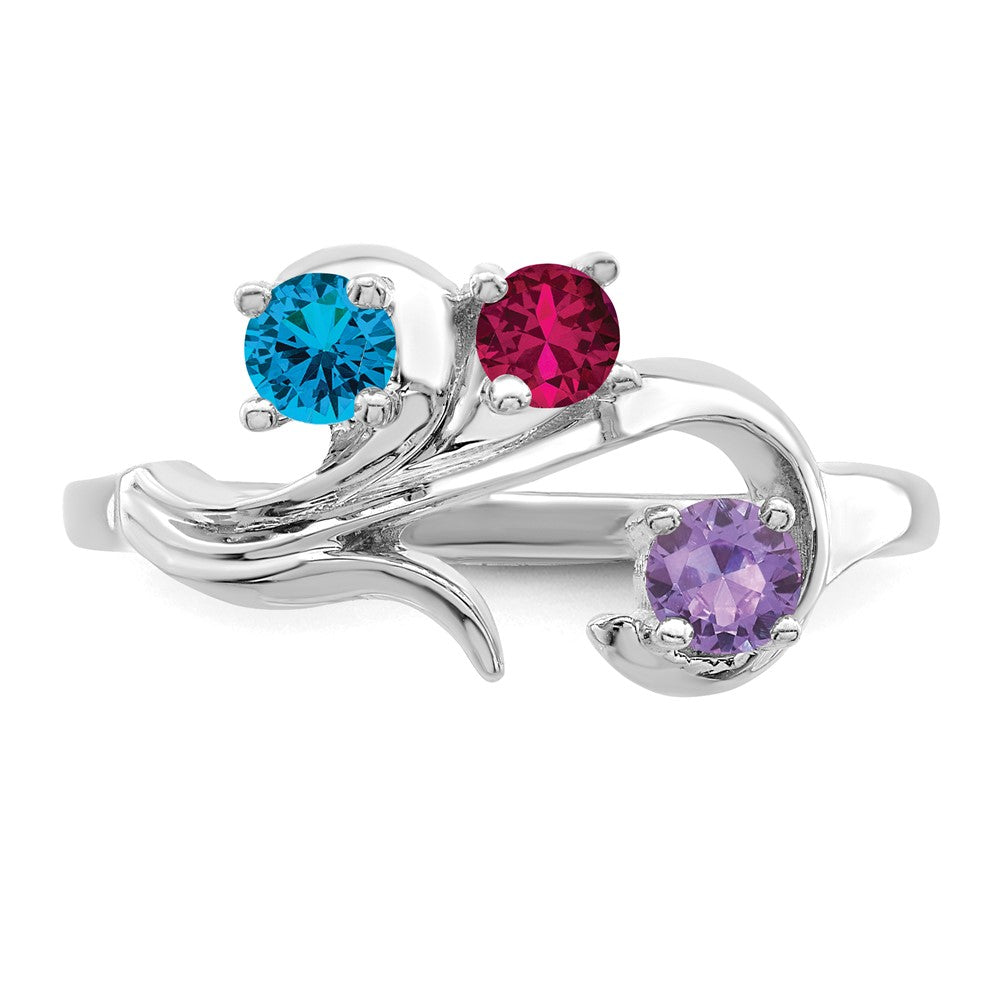 Sterling Silver Rhodium-plated Synthetic 3 Stone Mother's Ring - 107