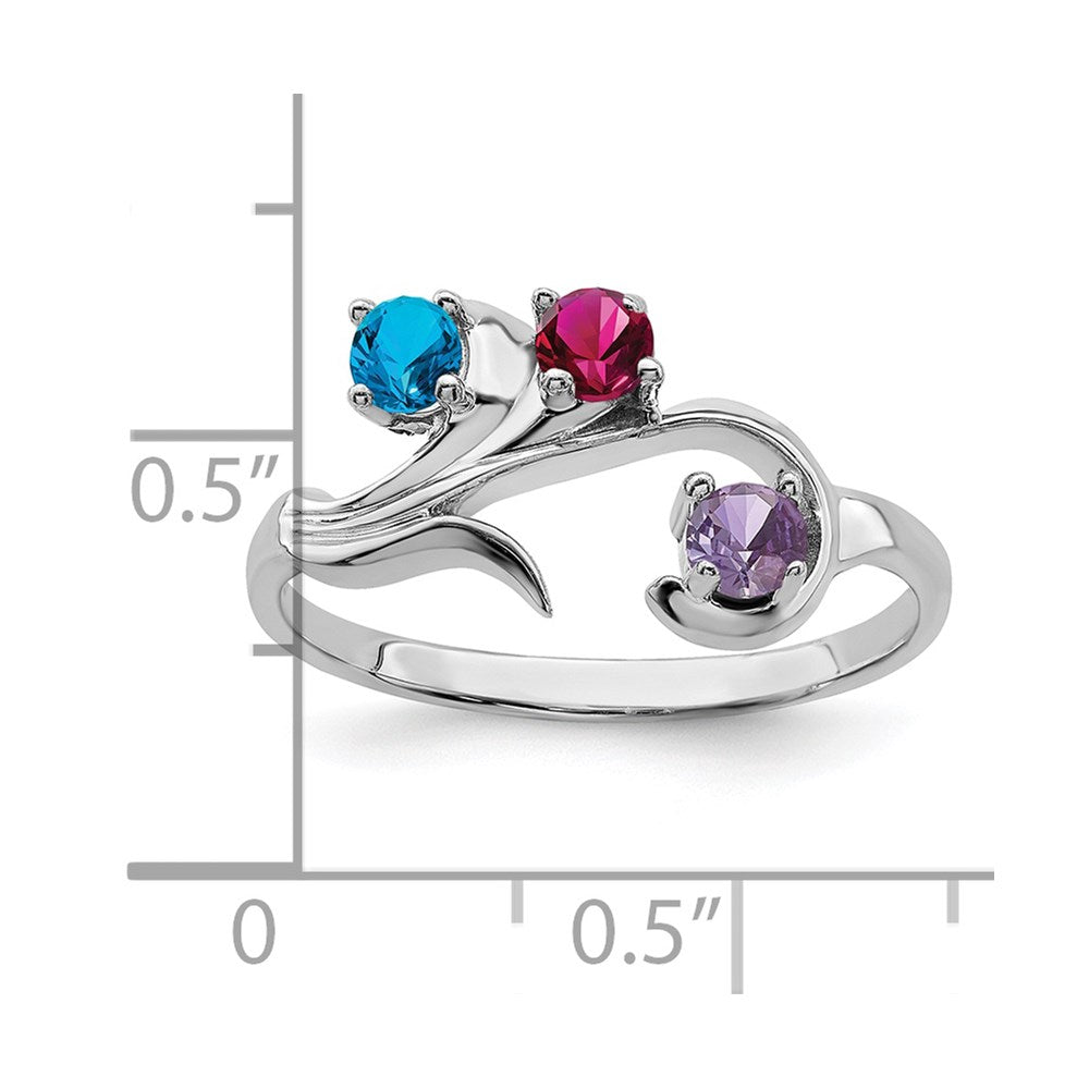 Sterling Silver Rhodium-plated Synthetic 3 Stone Mother's Ring - 107