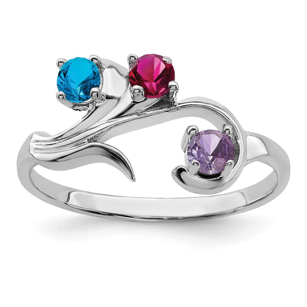 Sterling Silver Rhodium-plated Synthetic 3 Stone Mother's Ring - 107
