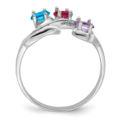 Sterling Silver Rhodium-plated Synthetic 3 Stone Mother's Ring - 107