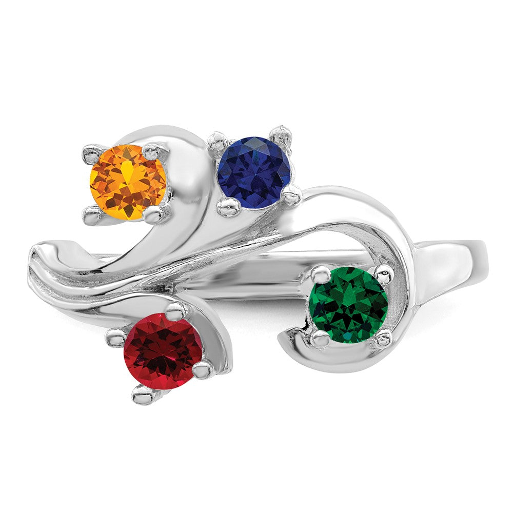 Sterling Silver Rhodium-plated Synthetic 4 Stone Mother's Ring - 88