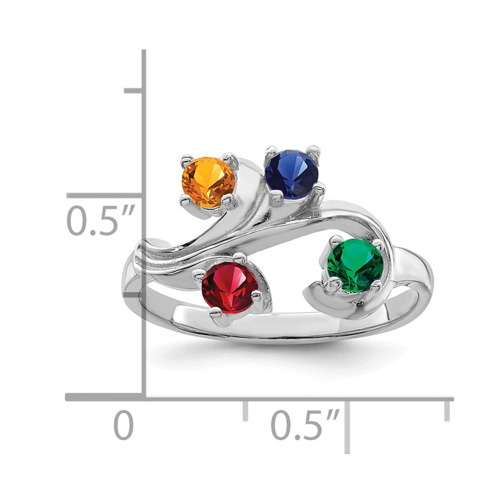 Sterling Silver Rhodium-plated Synthetic 4 Stone Mother's Ring - 88