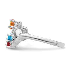Sterling Silver Rhodium-plated Synthetic 5 Stone Mother's Ring - 73
