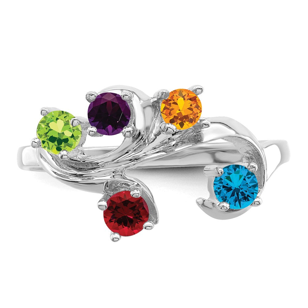 Sterling Silver Rhodium-plated Synthetic 5 Stone Mother's Ring - 73