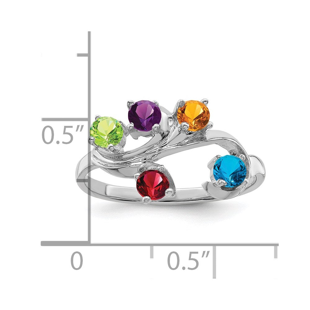 Sterling Silver Rhodium-plated Synthetic 5 Stone Mother's Ring - 73