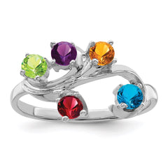 Sterling Silver Rhodium-plated Synthetic 5 Stone Mother's Ring - 73