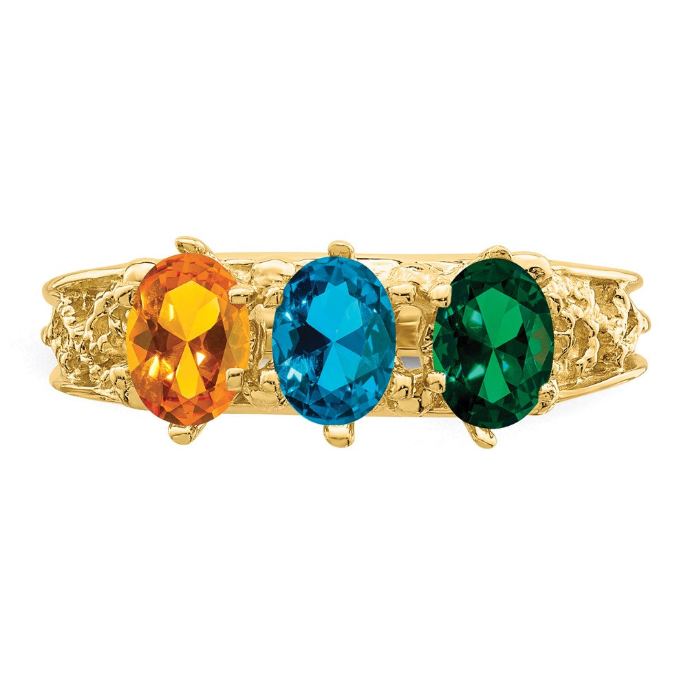 14k 3 Genuine Stone Family Ring - 2