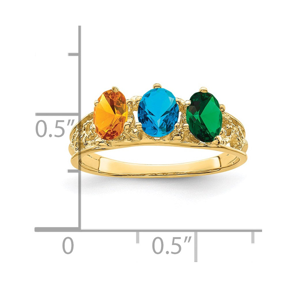 14k 3 Genuine Stone Family Ring - 2