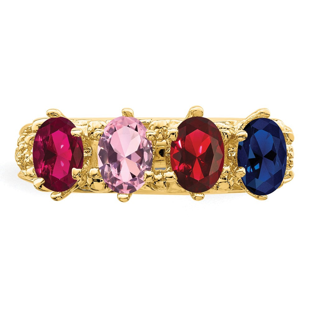 14k 4 Genuine Stone Family Ring - 2