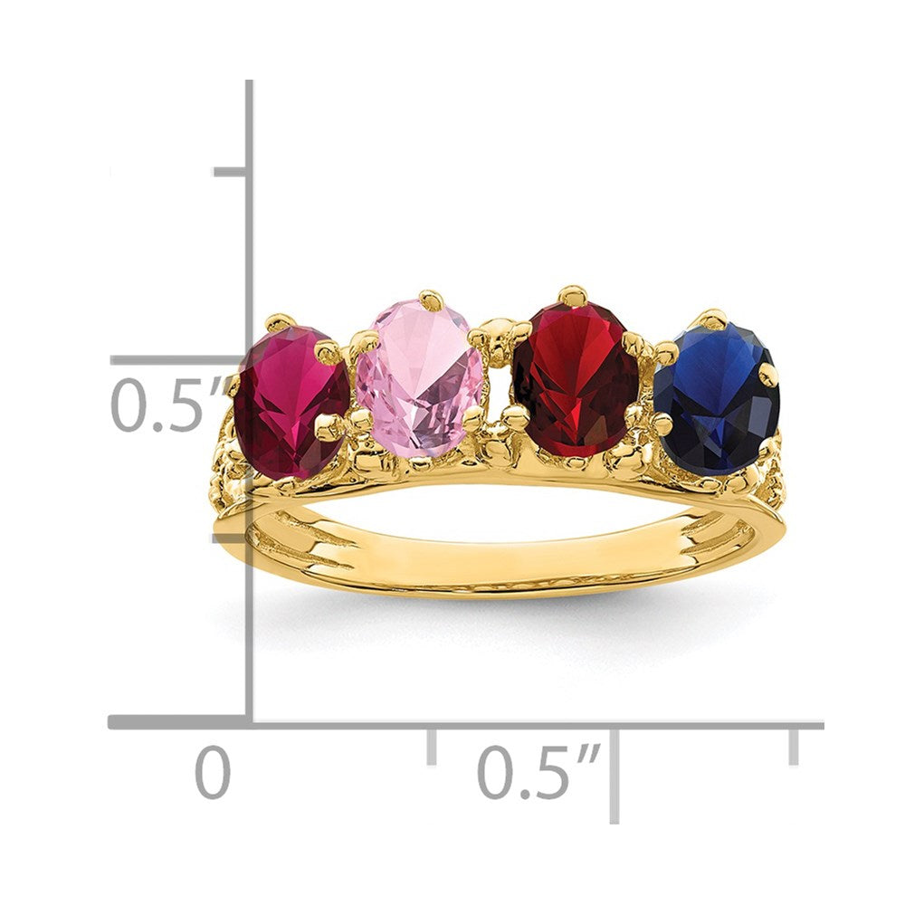14k 4 Genuine Stone Family Ring - 2