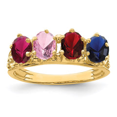 14k 4 Genuine Stone Family Ring - 2