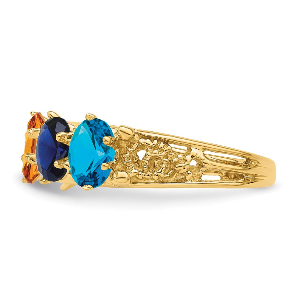 14k 5 Genuine Stone Family Ring - 2
