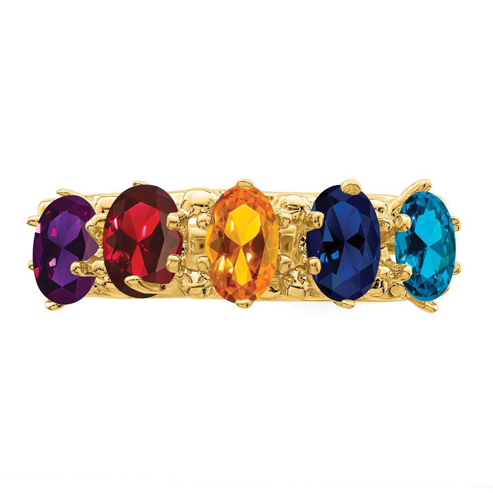 14k 5 Genuine Stone Family Ring - 2