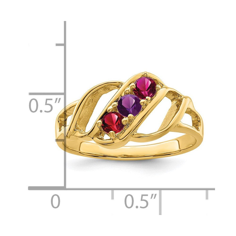 14k Genuine 3 Stone Mother's Ring - 15