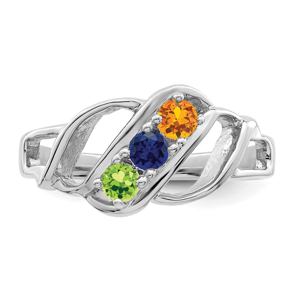 14k White Gold Genuine 3 Stone Mother's Ring - 15