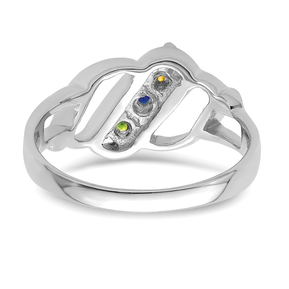 14k White Gold Genuine 3 Stone Mother's Ring - 15