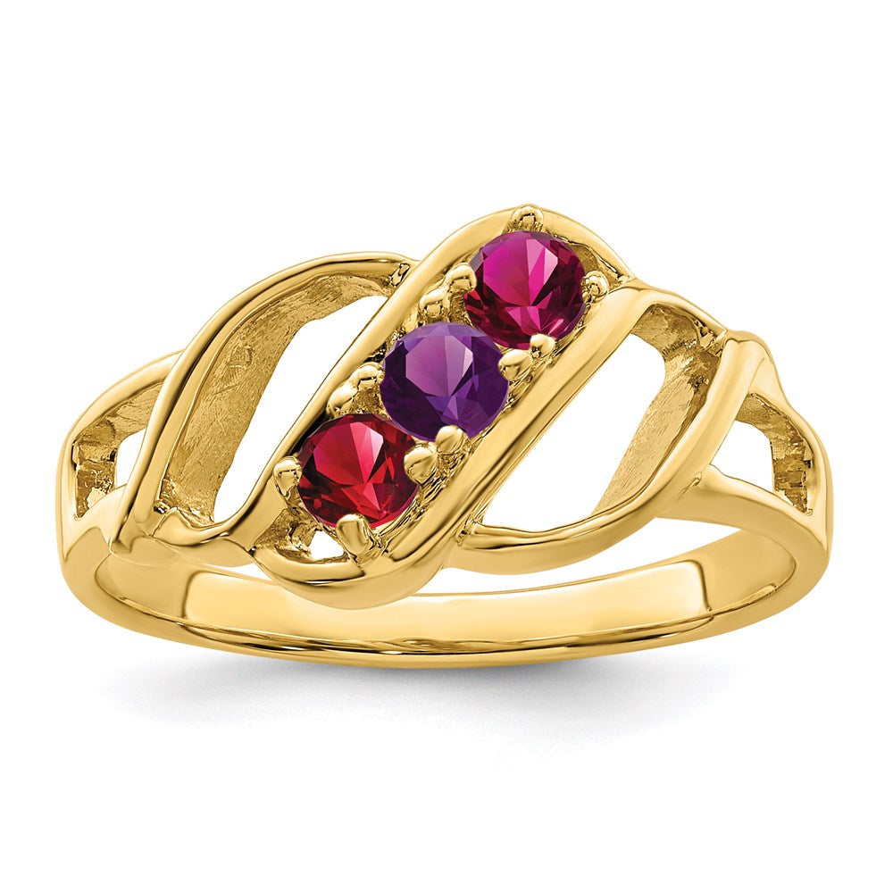 14k Genuine 3 Stone Mother's Ring - 15