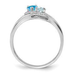 Sterling Silver Rhodium-plated Synthetic 2 Stone Mother's Ring - 65