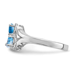 Sterling Silver Rhodium-plated Synthetic 2 Stone Mother's Ring - 65