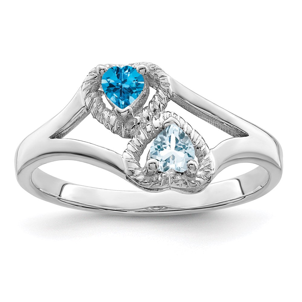 Sterling Silver Rhodium-plated Synthetic 2 Stone Mother's Ring - 65