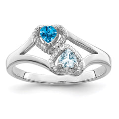 Sterling Silver Rhodium-plated Synthetic 2 Stone Mother's Ring - 65