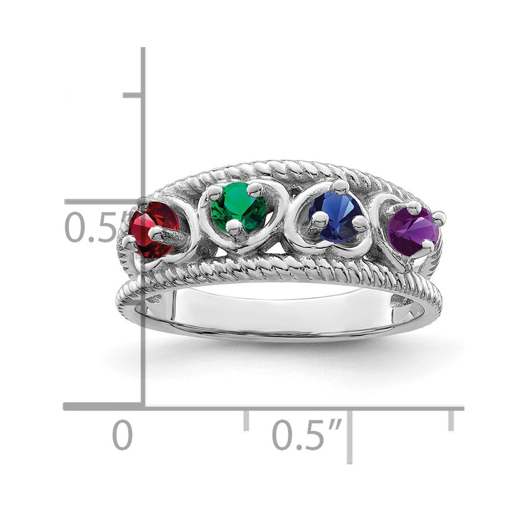 Sterling Silver Rhodium-plated Synthetic Family Jewelry Ring - 50