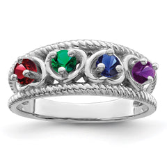 Sterling Silver Rhodium-plated Synthetic Family Jewelry Ring - 50