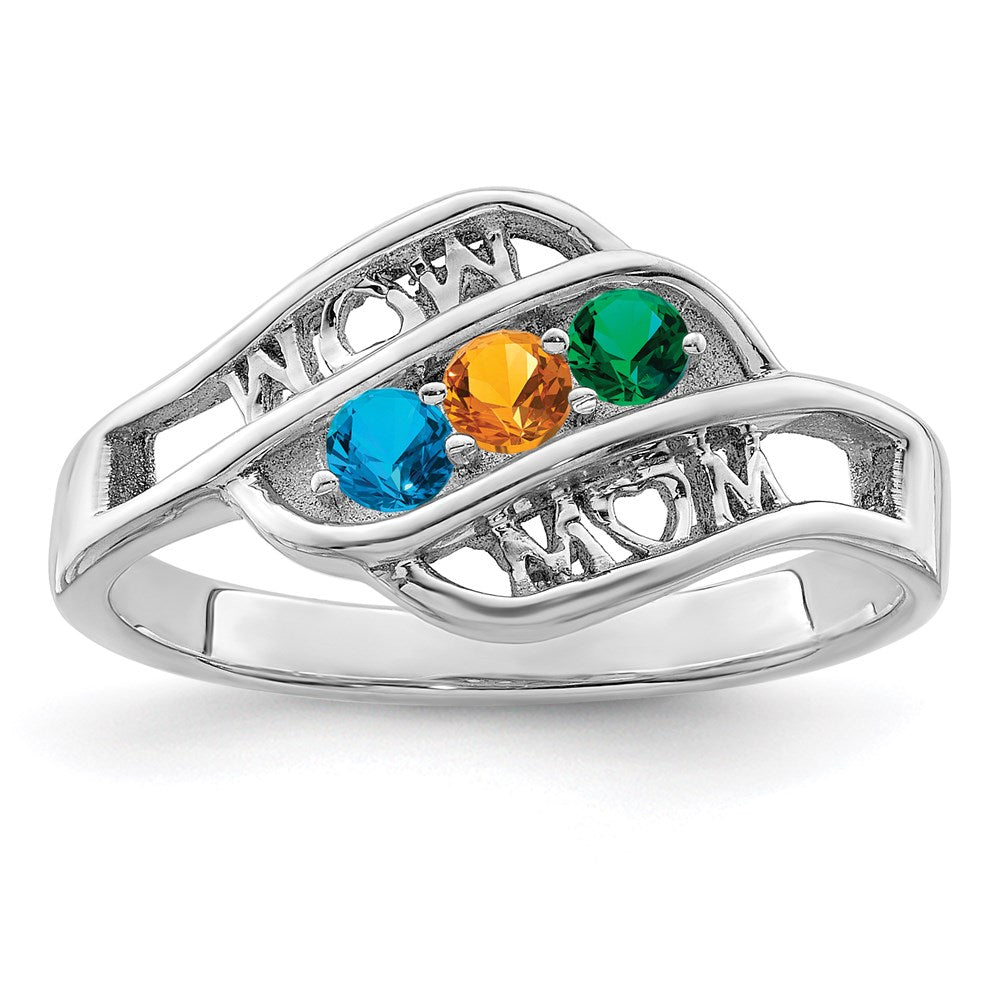 14k White Gold Synthetic Family Jewelry Ring - 59