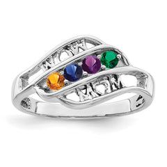 Sterling Silver Rhodium-plated Synthetic Family Jewelry Ring - 73
