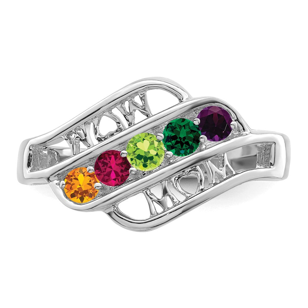 Sterling Silver Rhodium-plated Synthetic Family Jewelry Ring - 74