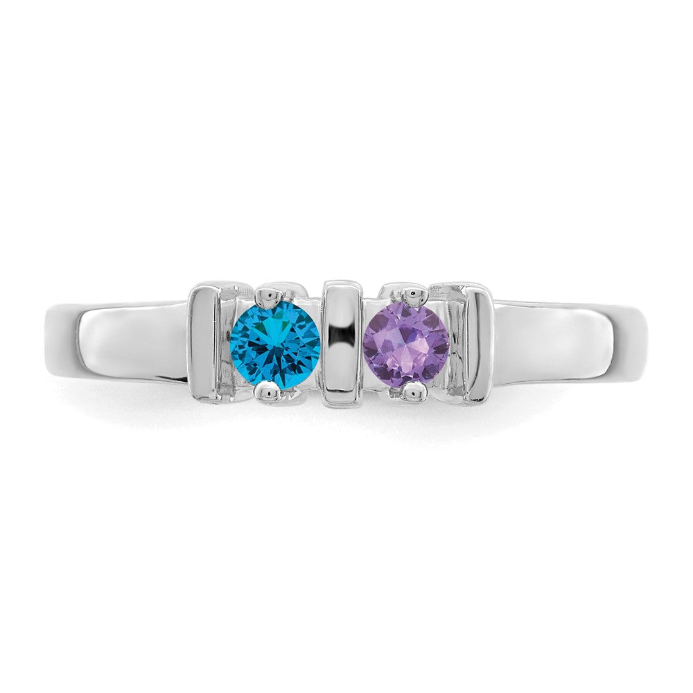 Sterling Silver Rhodium-plated Synthetic 2 Stone Mother's Ring - 112