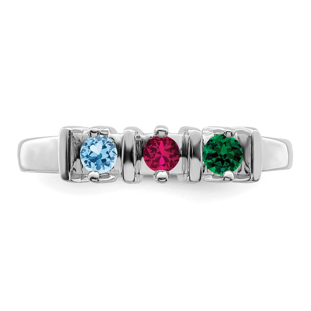 Sterling Silver Rhodium-plated Synthetic 3 Stone Mother's Ring - 3