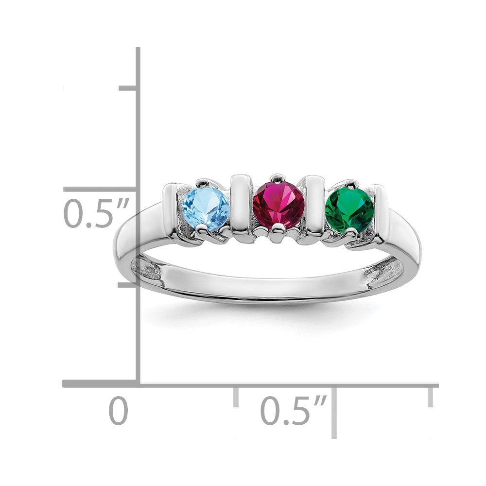 Sterling Silver Rhodium-plated Synthetic 3 Stone Mother's Ring - 3