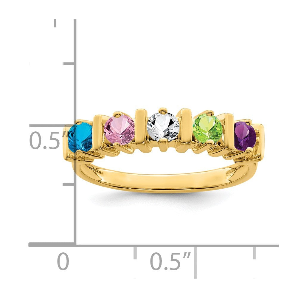 14k Genuine 5 Stone Mother's Ring - 3