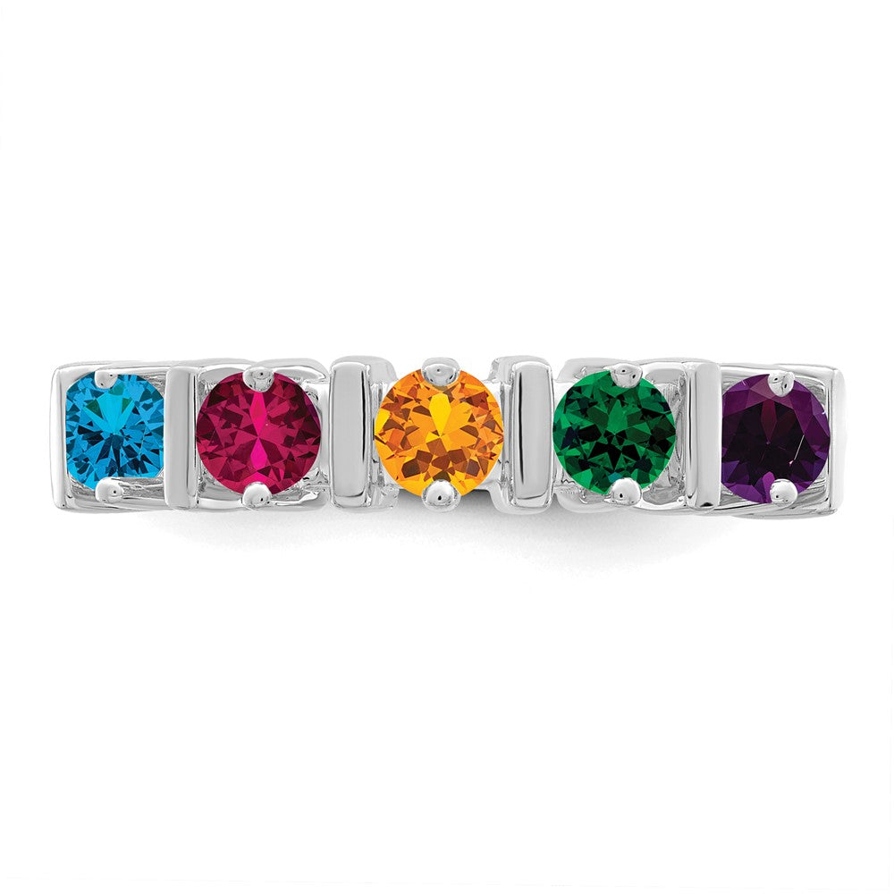 Sterling Silver Rhodium-plated Synthetic 5 Stone Mother's Ring - 35