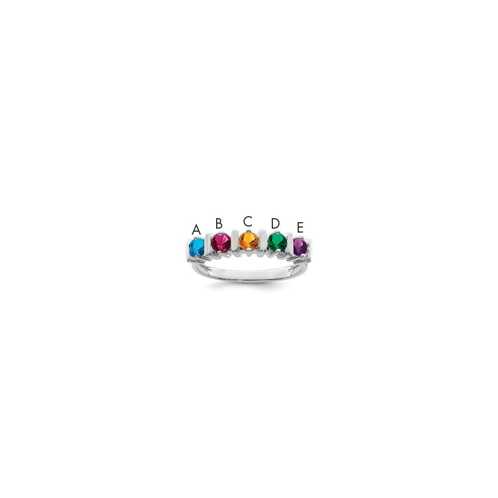 Sterling Silver Rhodium-plated Synthetic 5 Stone Mother's Ring - 35