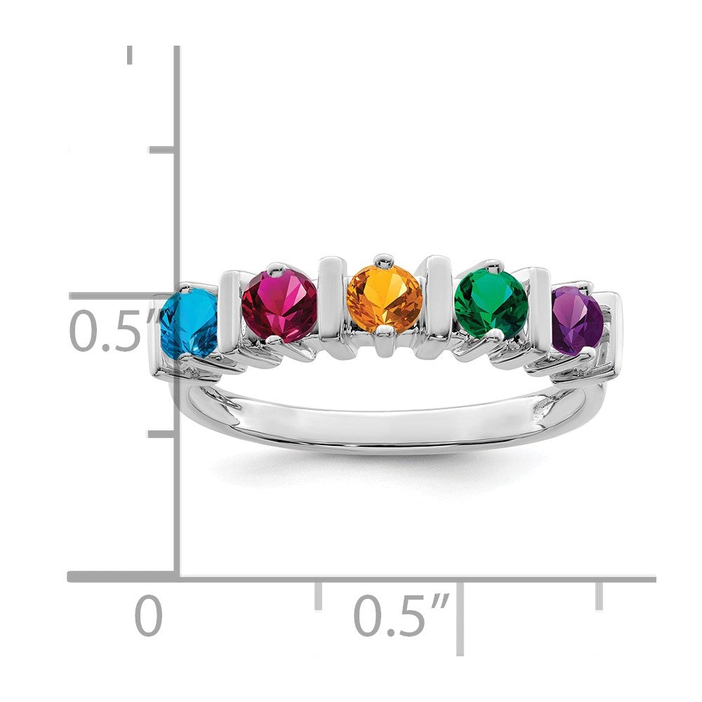Sterling Silver Rhodium-plated Synthetic 5 Stone Mother's Ring - 35