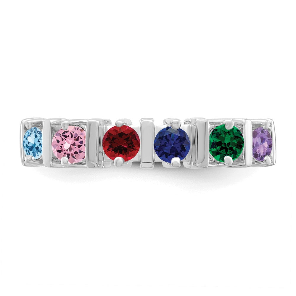 Sterling Silver Rhodium-plated Synthetic 6 Stone Mother's Ring - 28