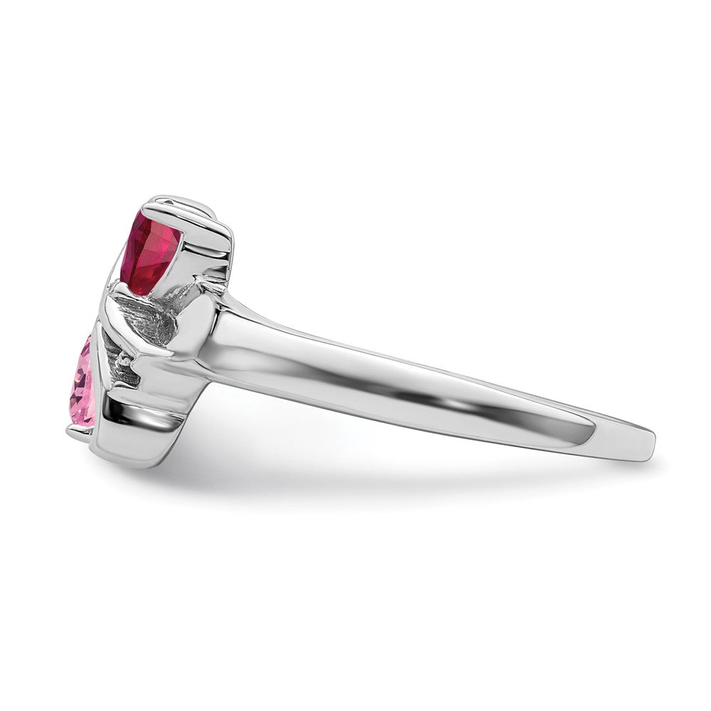 Sterling Silver Rhodium-plated Imitation and Diamond Couple Ring - 16