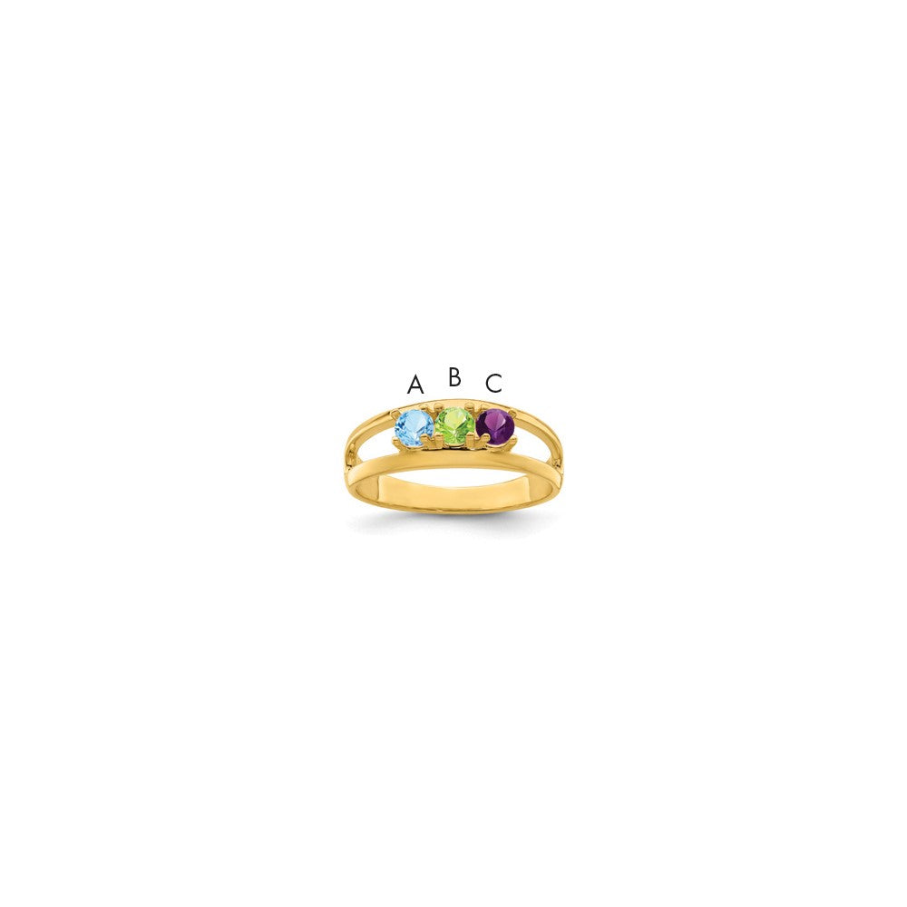 14k Genuine 3 Stone Mother's Ring - 12