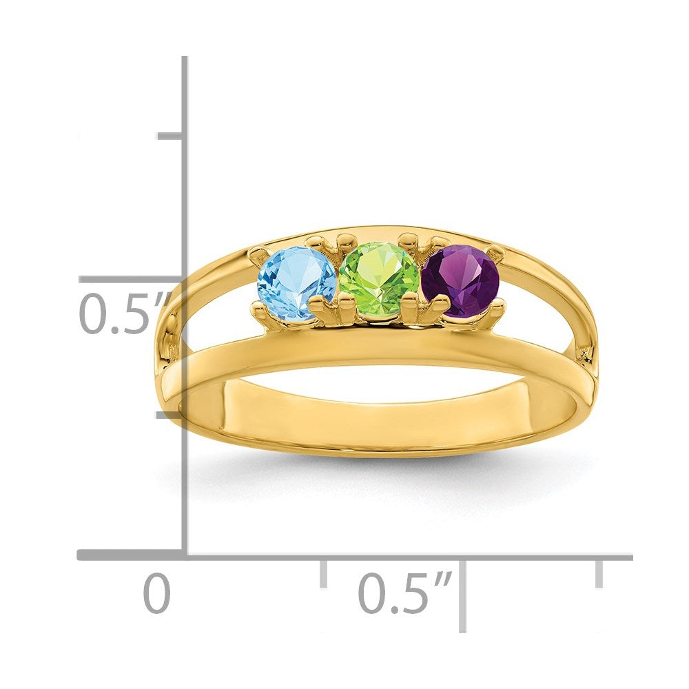 14k Genuine 3 Stone Mother's Ring - 12