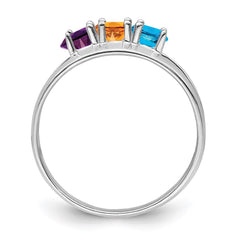 Sterling Silver Rhodium-plated Synthetic 3 Stone Mother's Ring - 109