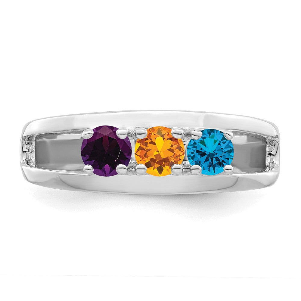 Sterling Silver Rhodium-plated Synthetic 3 Stone Mother's Ring - 109