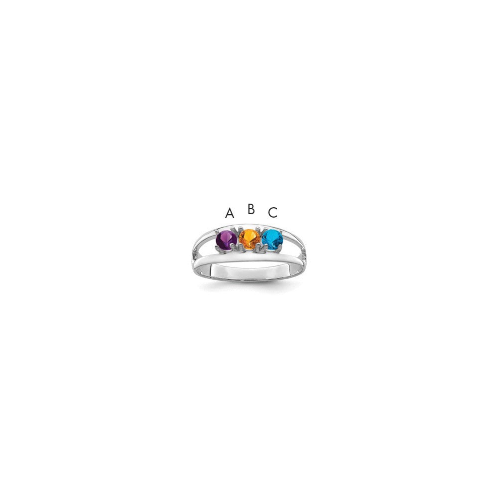 Sterling Silver Rhodium-plated Synthetic 3 Stone Mother's Ring - 109